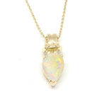 Genuine Opal Pearshape Love Knot Pendant on Rolo Link Chain 14k Yellow Gold