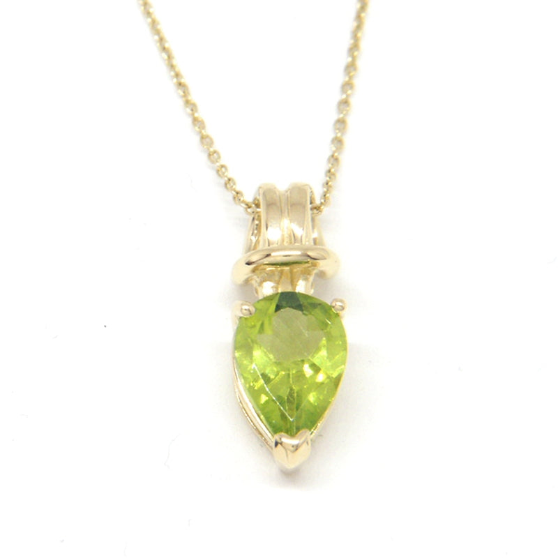Genuine Peridot Topaz Pearshape Love Knot Pendant on Rolo Link Chain 14k Yellow Gold