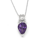 Genuine Amethyst Pearshape Love Knot Pendant on Rolo Link Chain 14k White Gold
