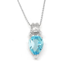 Genuine Blue Topaz Pearshape Love Knot Pendant on Rolo Link Chain 14k White Gold