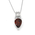 Genuine Garnet Pearshape Love Knot Pendant on Rolo Link Chain 14k White Gold