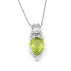 Genuine Peridot Topaz Pearshape Love Knot Pendant on Rolo Link Chain 14k White Gold