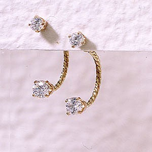Front to Back Earrings - 14k Yellow Gold Cubic Zirconia Twisted Cioro
