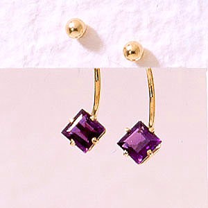 Front to Back Earrings - 14k Yellow Gold Square Cut Amethyst Cioro