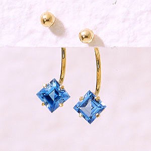 Front to Back Earrings - 14k Yellow Gold Square Cut Blue Topaz Cioro