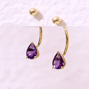 Front to Back Earrings - 14k Yellow Gold Pearshape Amethysts Cioro