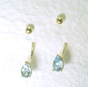 Front to Back Earrings - 14k Yellow Gold Pearshape Blue Topaz Cioro