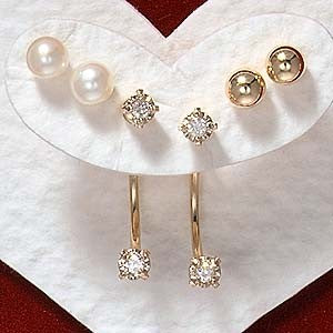 1/5ct. Diamond Cioro Illusion Earrings 14k Gold & Triple Set of Interchangeable Stud Earrings