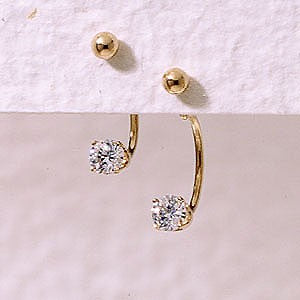 Front to Back Earrings - 14k Gold Cubic Zirconia Cioro & Ball Stud Earrings