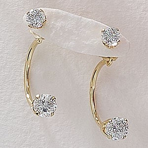 Front to Back Earrings - 14k Gold Cubic Zirconia Cioro & Ball Stud Earrings - Polished