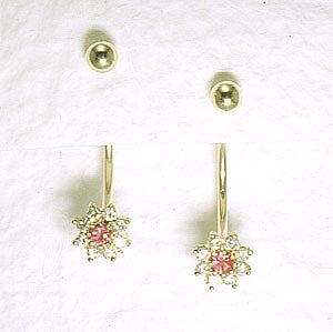 Front to Back Earrings - 1/3ct. Diamond Cluster & Pink Sapphire Cioro 14k Gold