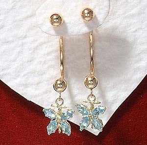 Front to Back Earrings - 14k Gold Blue Topaz Dangling Butterfly Cioro