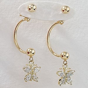 Front to Back Earrings - 14k Gold Cubic Zirconia Dangling Butterfly Cioro