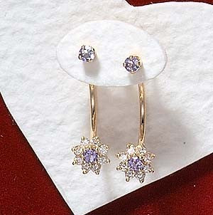 Front to Back Earrings - 1/3ct. Diamond Cluster & Tanzanite Stud Cioro 14k Gold