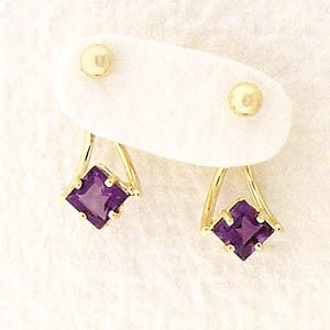 Front to Back Earrings - 14k Gold Square Cut Amethyst Double Arc Cioro