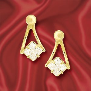 Front to Back Earrings - 14k Gold Princess Cut Cubic Zirconia Double Arc Cioro