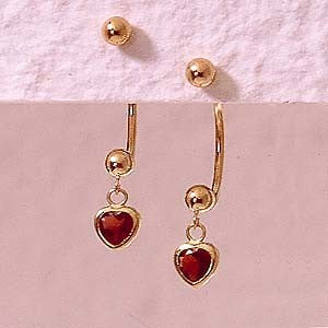 Front to Back Earrings - 14k Gold Heartshape Garnet Dangle Cioro