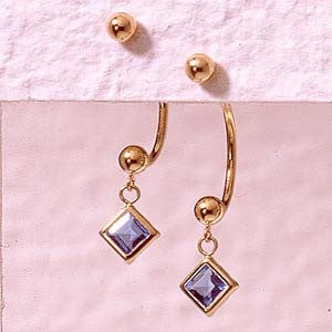 Front to Back Earrings - 14k Gold Square Cut Blue Topaz Dangle Cioro