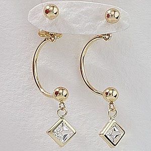 Front to Back Earrings - 14k Gold Princess Cut Cubic Zirconia Dangle Cioro