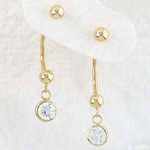 Front to Back Earrings - 14k Gold Round Cubic Zirconia Dangle Cioro
