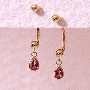 Front to Back Earrings - 14k Gold Pearshape Amethyst Dangle Cioro