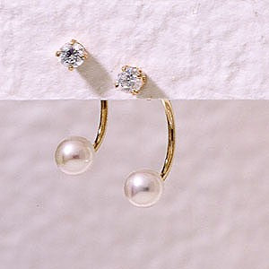Front to Back Earrings - 14k Gold Large Pearl & Cubic Zirconia Stud Cioro