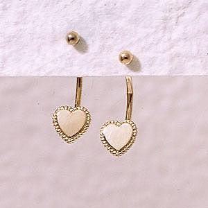 Front to Back Earrings - 14k Yellow Gold Beaded Heart Cioro