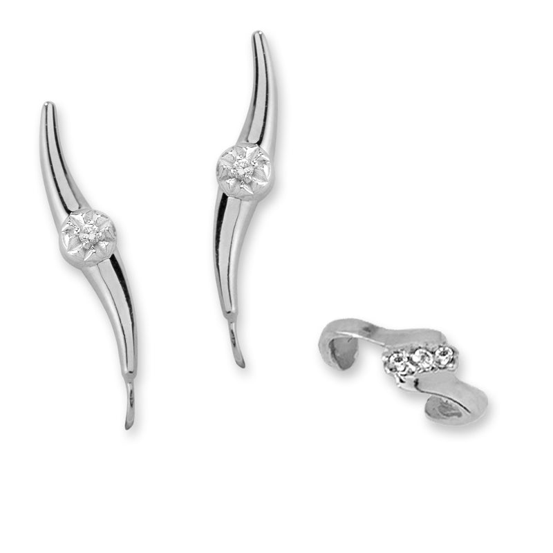 Diamond Ear Pin and Earcuff Earring in Gold