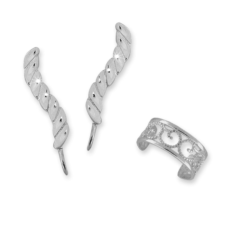 Diamond Cut Ear Pin and Earcuff Earring