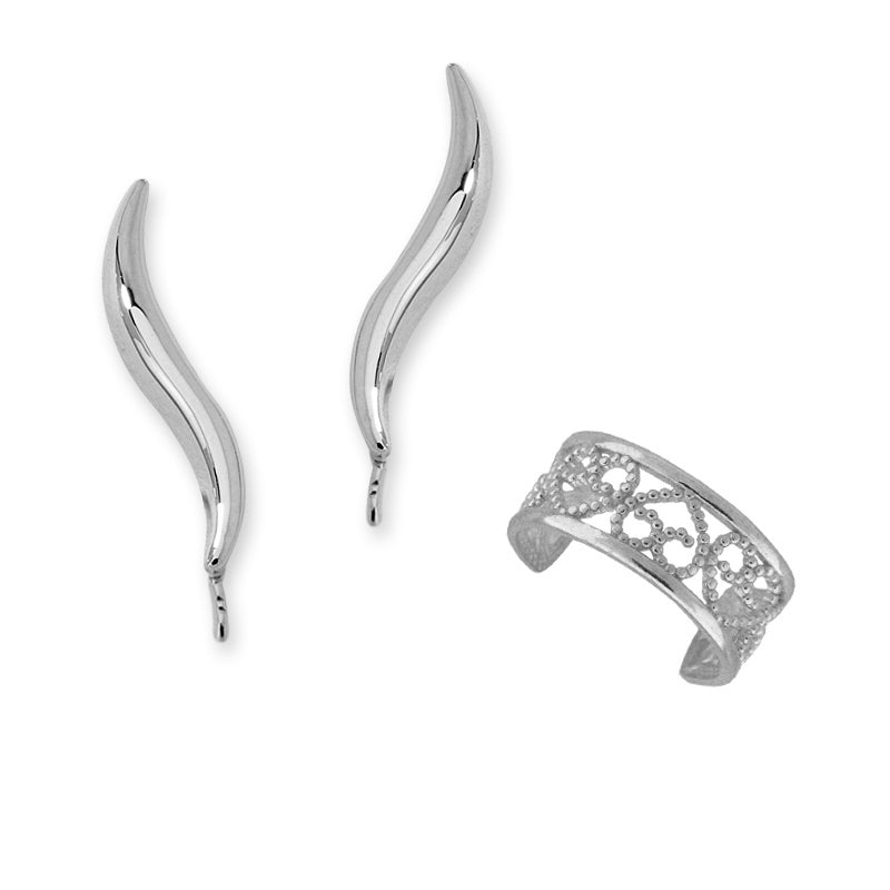 Swirl Ear Pin Earrings and Earcuff Earring