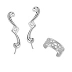 Polished Silver Ear Pin Earrings with Heart Earcuff Earring