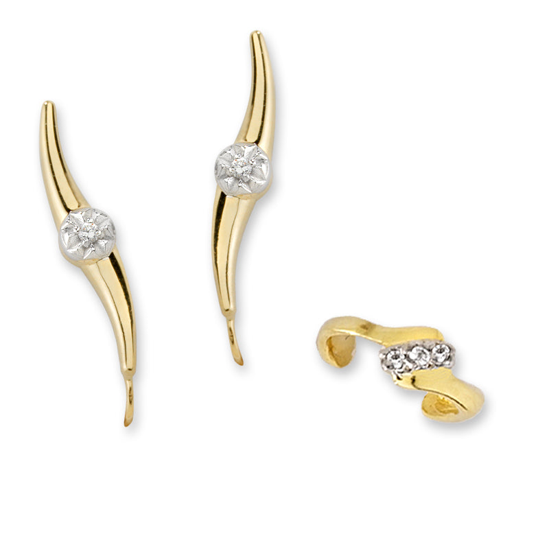 Diamond Ear Pin and Earcuff Earring in Gold