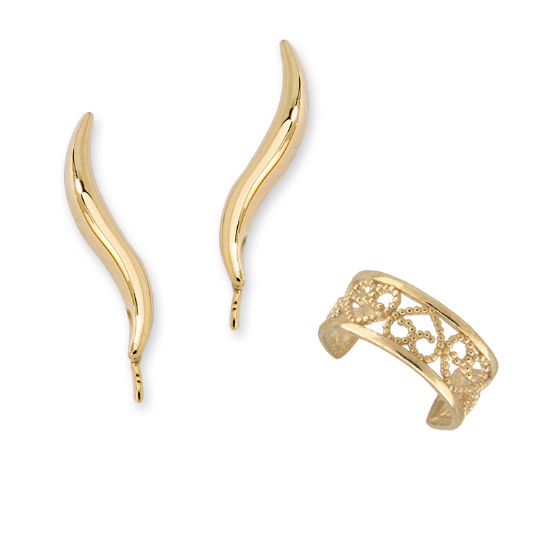 Swirl Ear Pin Earrings and Earcuff Earring