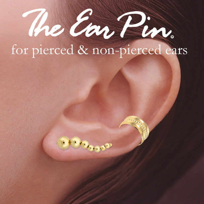 Gold Ear Climber Earrings - Graduated Bead Beaded Polished Ear Cuff - Ear Pin - 14k Yellow Gold