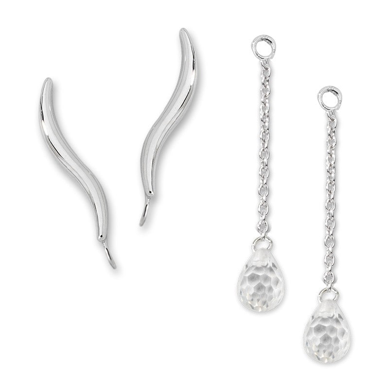 Polished Silver Ear Pin Earrings with CZ Enhance*her Earrings                                                       Earring