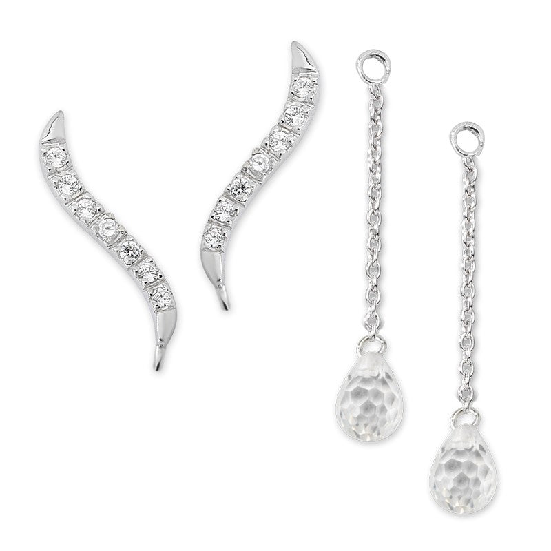 CZ Classic Silver Ear Pin Earrings with Faceted CZ Enhance*hers Earrings