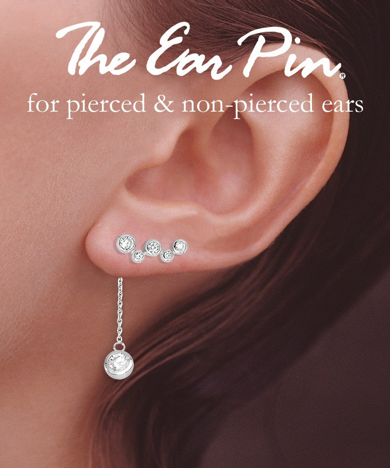 Silver Ear Climber Earrings - Bubble CZ with CZ Bezel Interchangeable Enhancers - Ear Pin