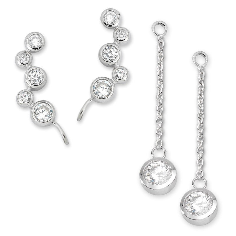 Bubble CZ Silver Ear Pin Earrings with CZ Bezel Enhance*hers Earrings