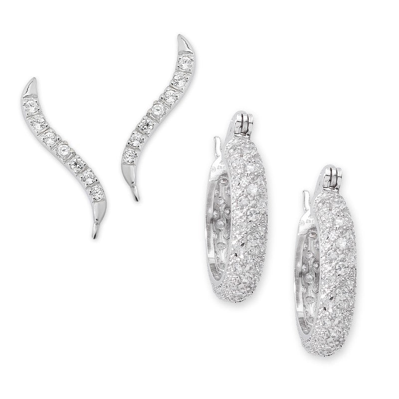 CZ Classic Siver Ear Pin Earrings with CZ Silver Hoop Earring