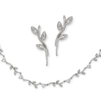 Vintage CZ Silver Ear Pin Earrings with Matching Necklace