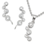 Bubble CZ Silver Ear Pin Earrings with Matching Pendant Necklace