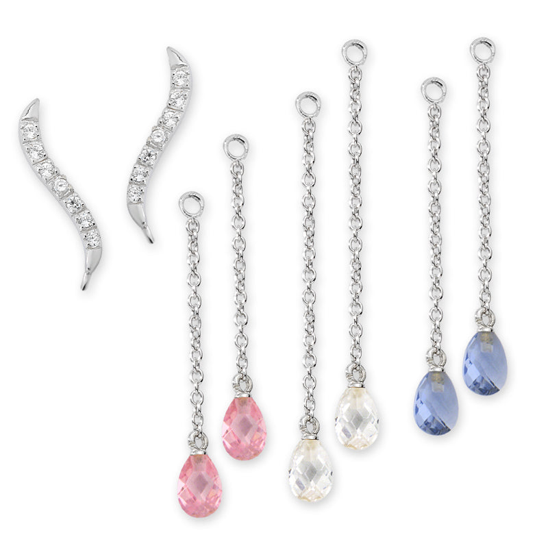 CZ Ear Pin Earrings with Triple Pair Enhancers in Silver