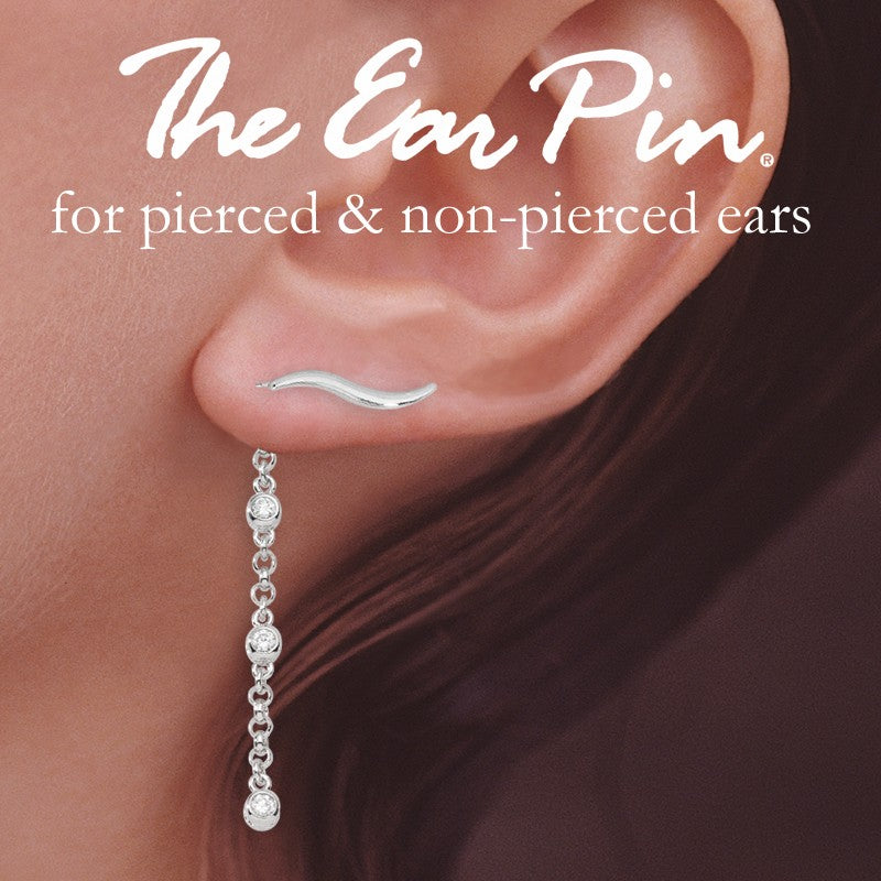 Silver Ear Climber Earrings - Classic Polished with CZ Bezel Interchangeable Enhancers - Ear Pin - Sterling Silver