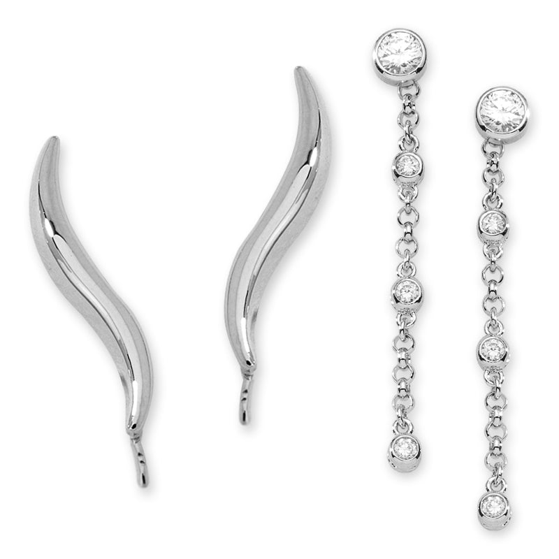 Classic Silver EarPin Earrings with CZ Bezel Enhance*her Earrings