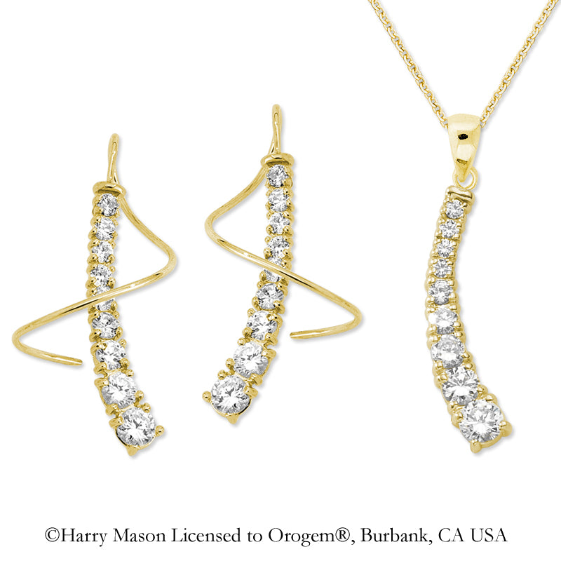 18k Gold Over Silver Graduating CZ Journey Earspirals Earrings with Matching Pendant