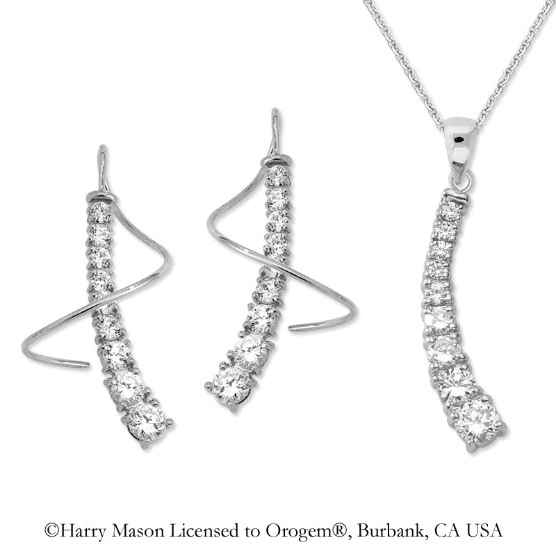 Silver Graduating CZ Journey Earspirals Earrings with Matching Pendant