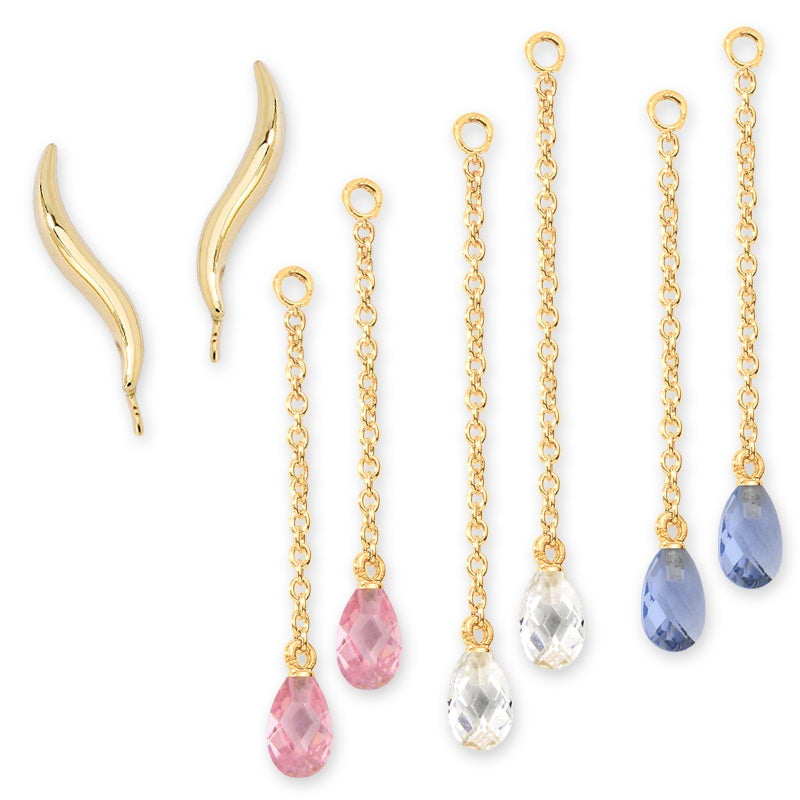 Ear Climber Ear Pin Earrings with Interchangeable Enhancers Gold Over Silver