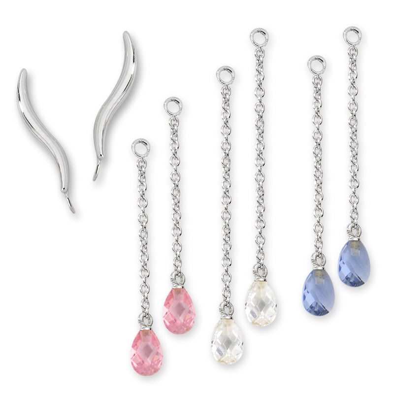Classic Ear Pin Earrings with Triple Pair Enhancers in Silver