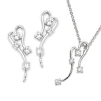 Heart CZ Silver Ear Pin Earrings with Matching Pendant Necklace