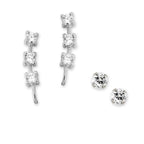 3-in-1 CZ Silver Earpin Earrings with CZ Stud Earring